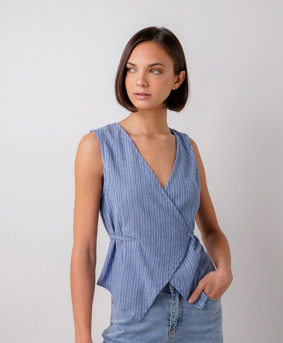 Blusa mujer listas azul cruzada