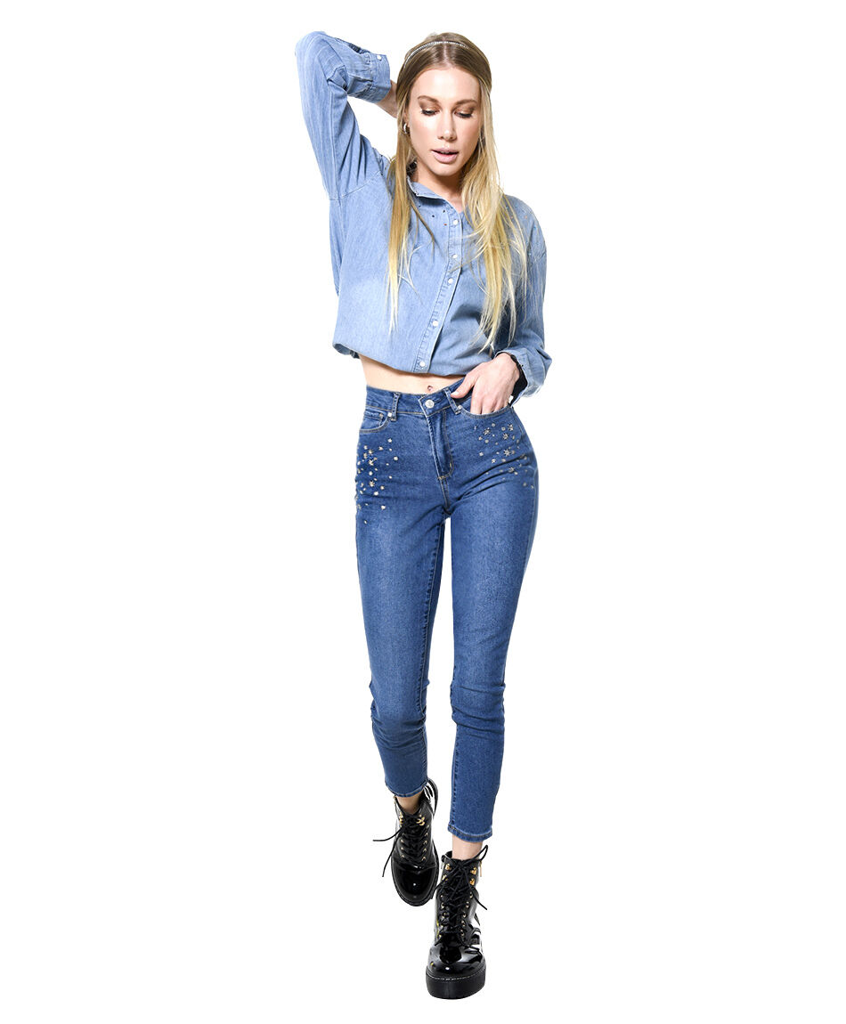 Jeans bordado frontal