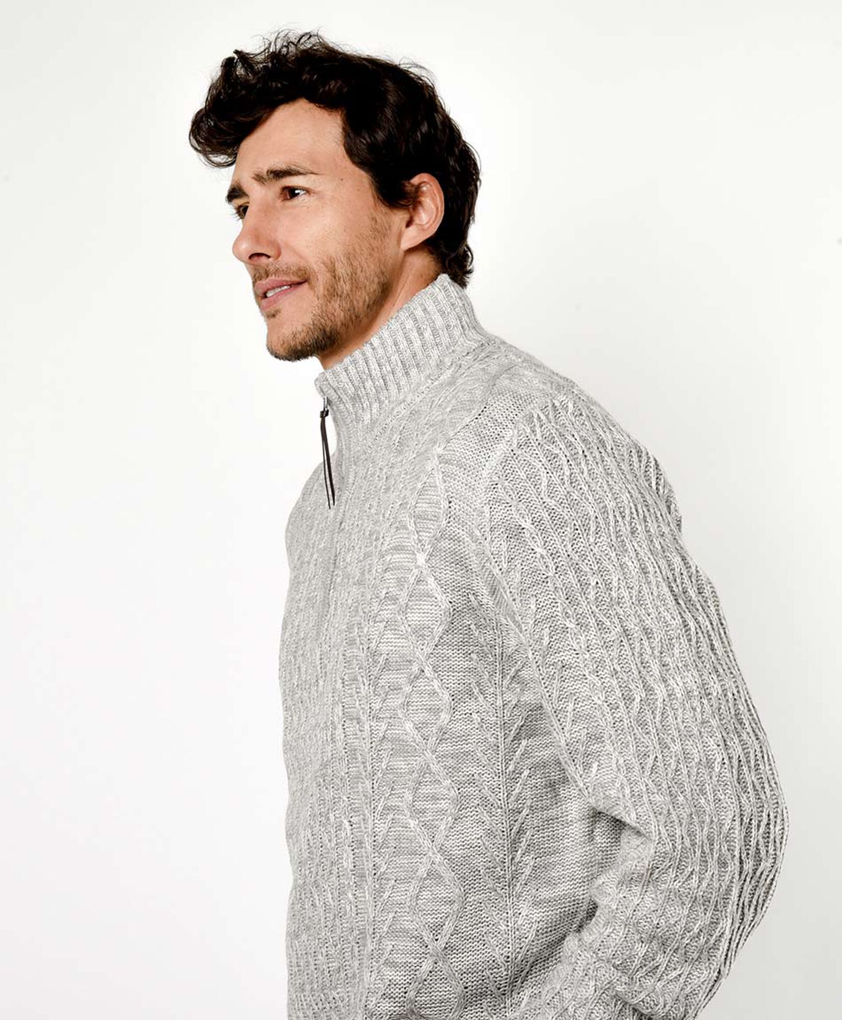 Sweater hombre textura medio cierre gris Sweater hombre textura medio cierre gris