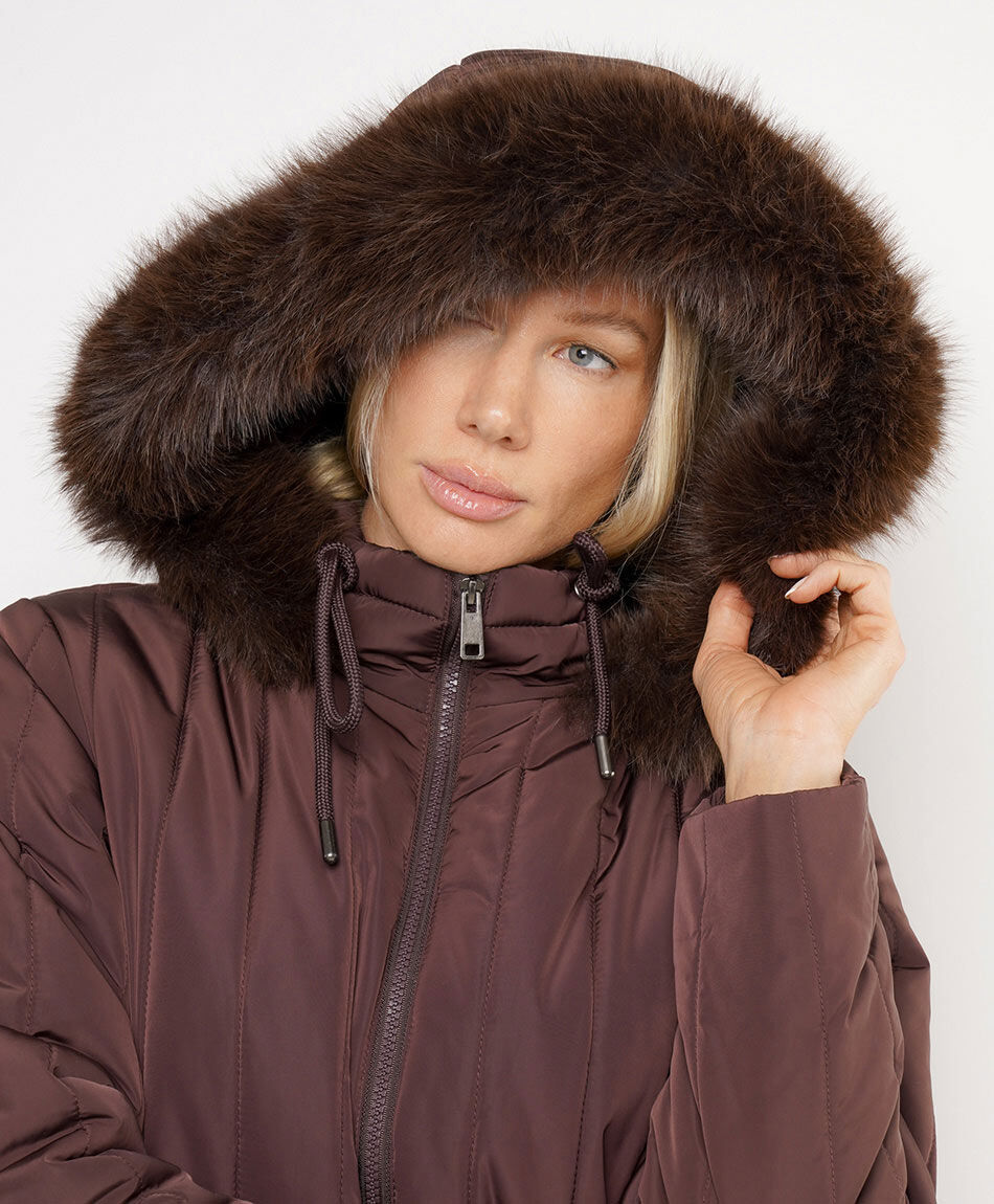 Parka mujer larga pelitos gorro