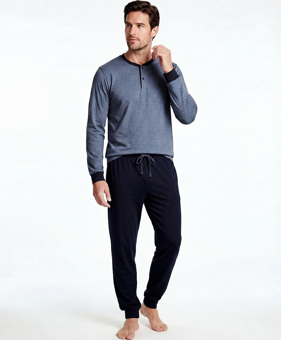 Pijama hombre cuello abotonado pu&ntilde;os rectos