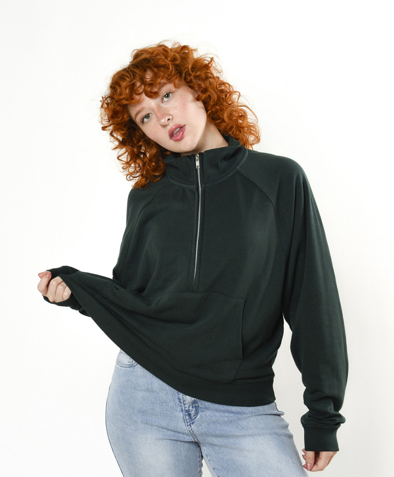 Polerón mujer medio cierre verde oscuro Polerón mujer medio cierre verde oscuro