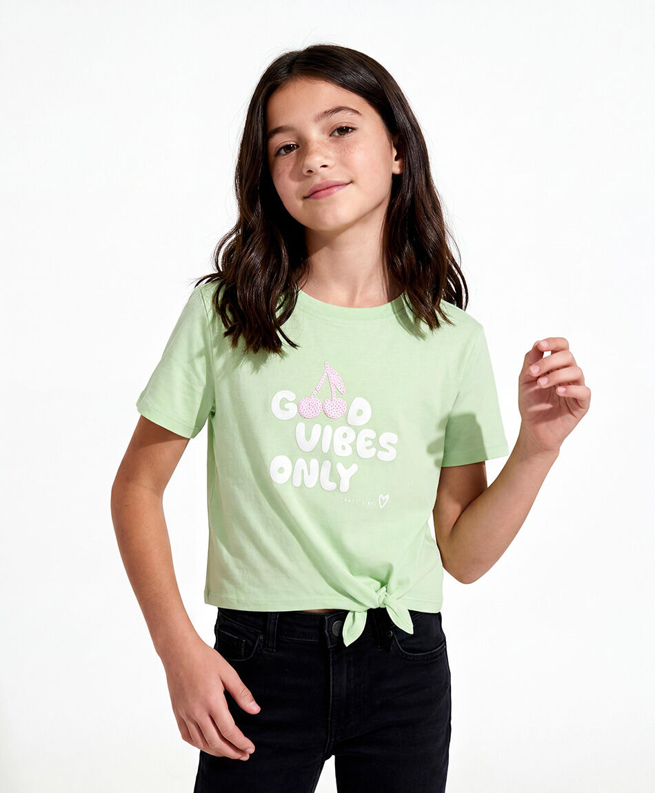 Polera ni&ntilde;a good vibes nudo