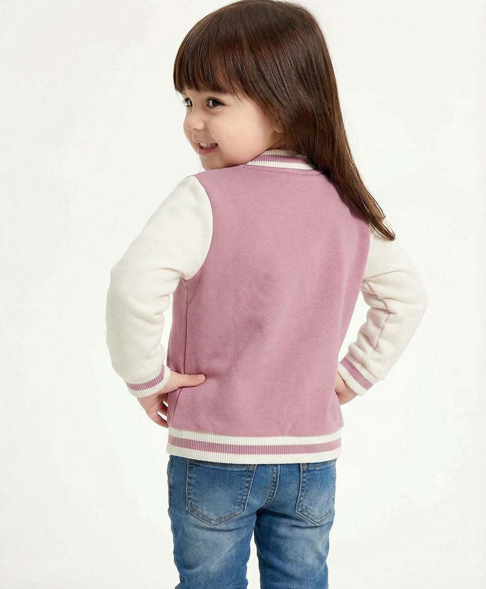 Chaqueta beb&eacute; estilo universitario rosa