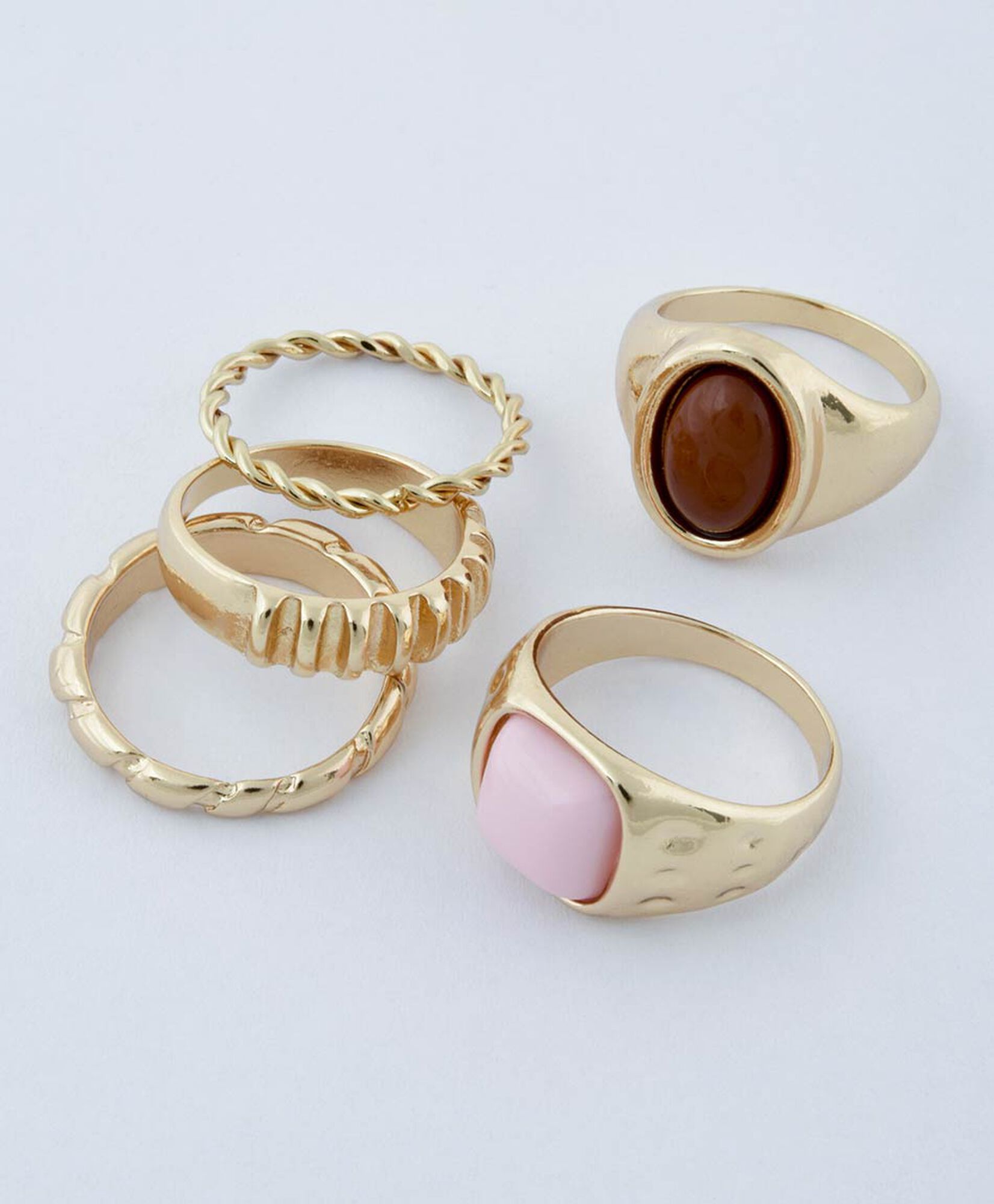 Set de anillos mujer variados dorados 5 piezas Set de anillos mujer variados dorados 5 piezas