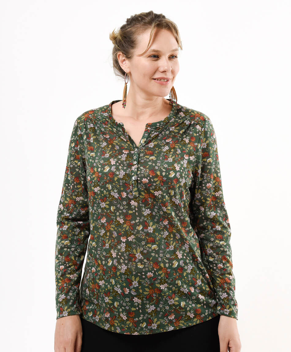 Polera mujer floreada botones