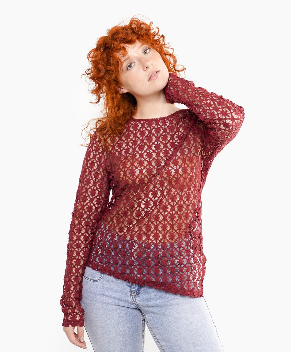 Polera mujer encajes florcitas
