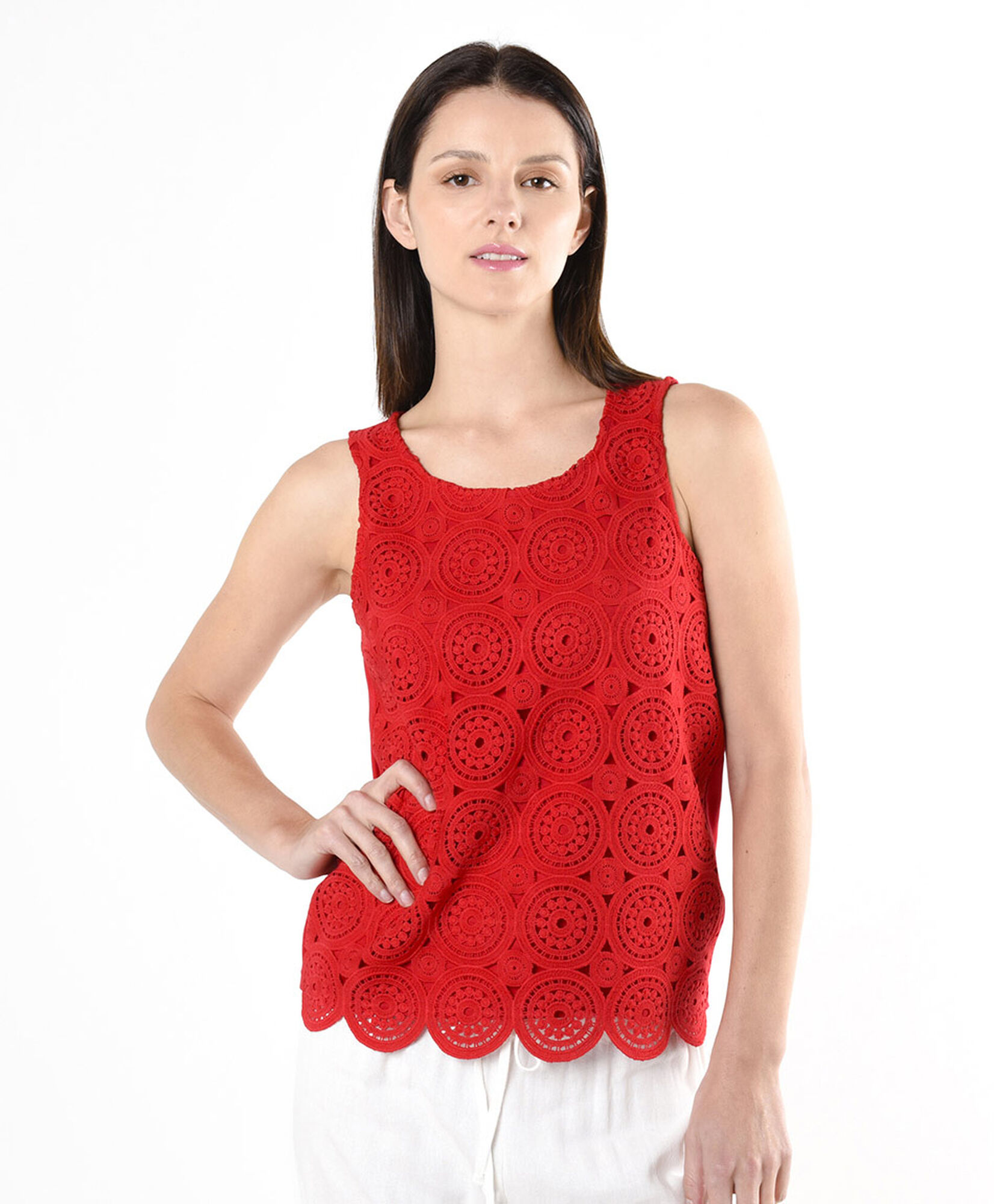 Blusa mujer círculos estilo crochet rojo Blusa mujer círculos estilo crochet rojo