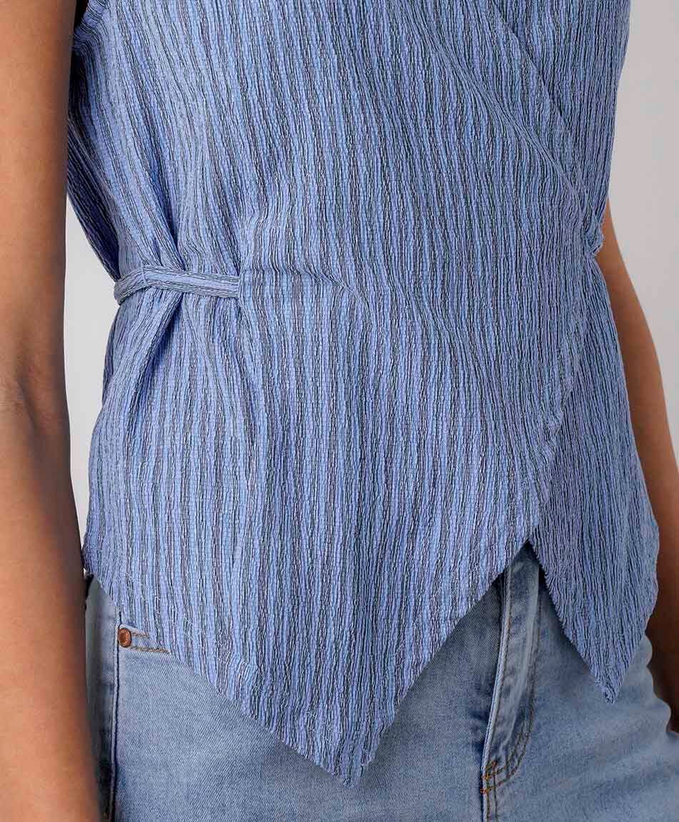 Blusa mujer listas azul cruzada