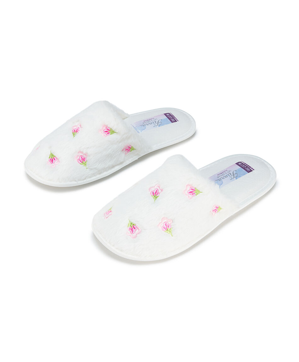 Pantufla mujer flor bordada