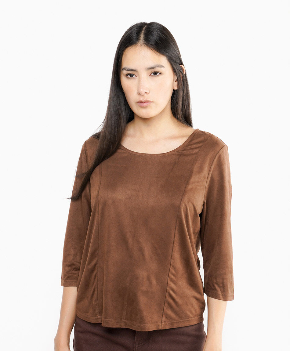 Polera mujer suede costuras