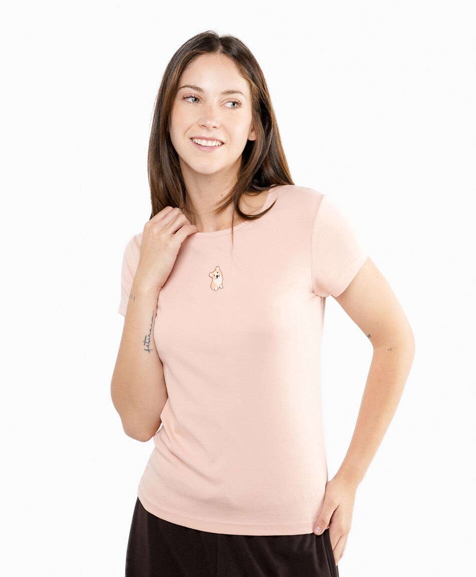 Polera mujer perrito bordado