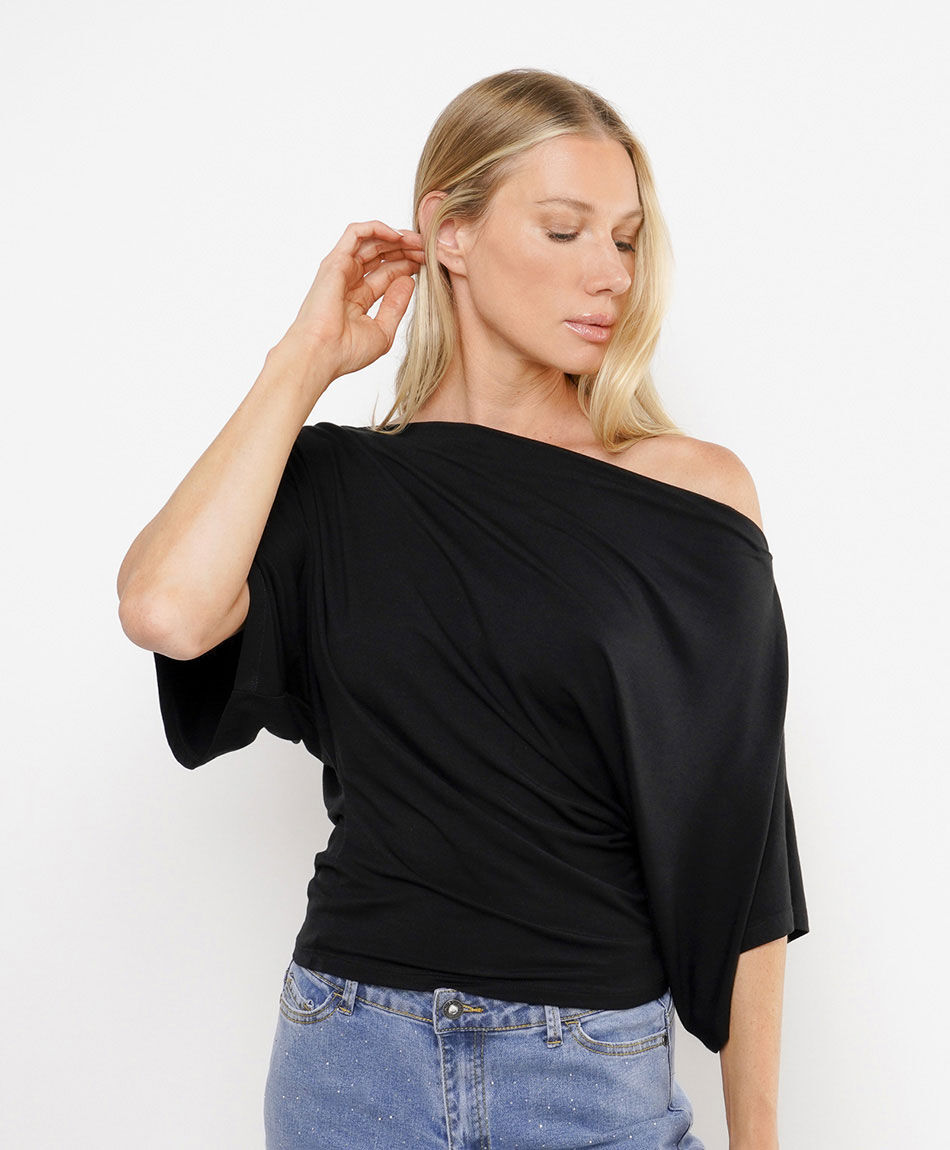 Polera mujer off shoulder crop negra