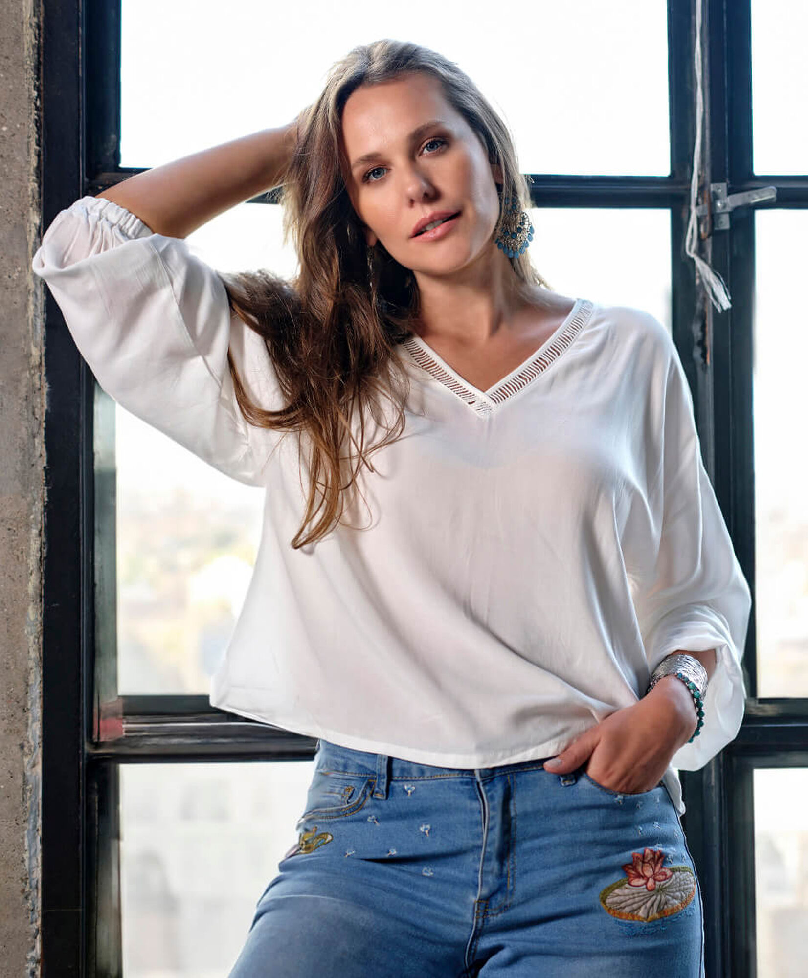 Blusa mujer cuello calado Blusa mujer cuello calado