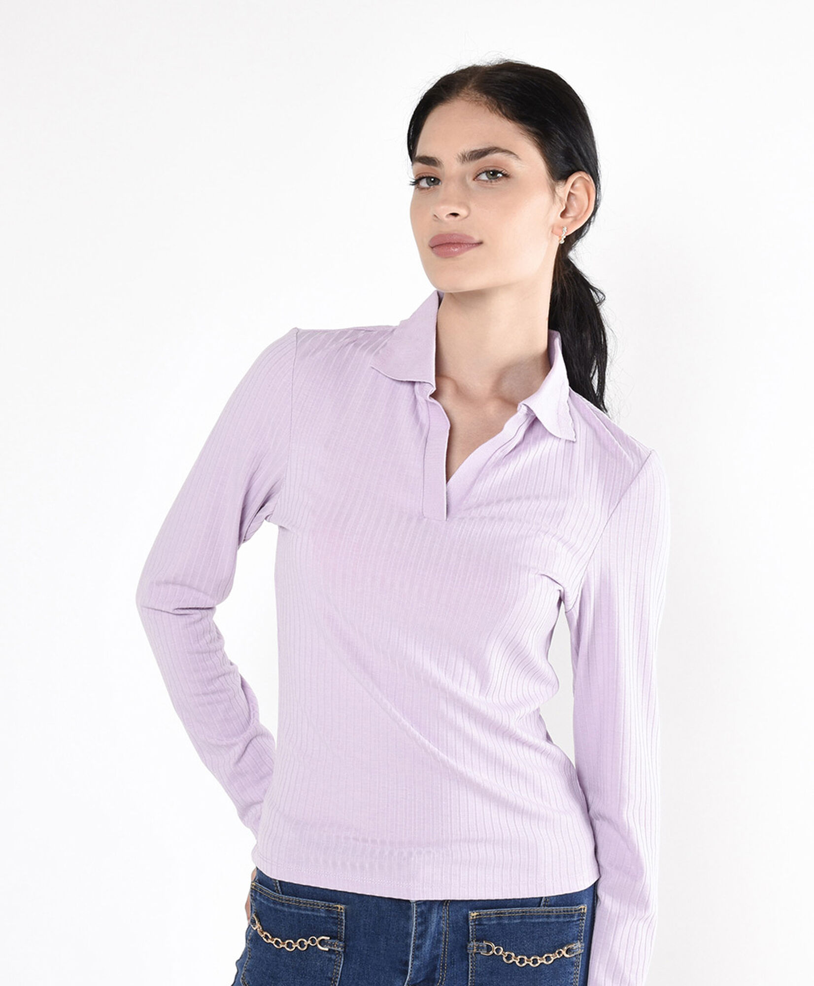 Polera mujer cuello piqué vuelos Polera mujer cuello piqué vuelos