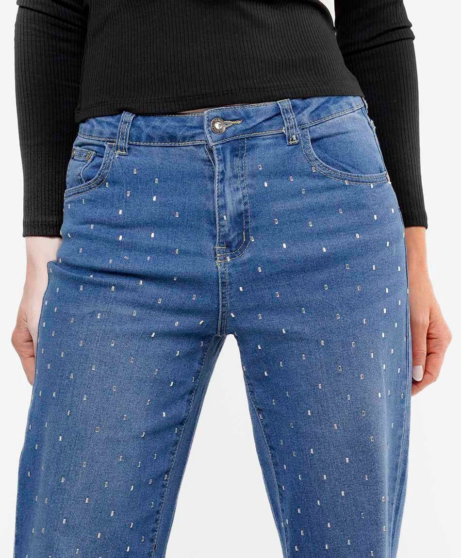Jeans mujer wide leg brillos&nbsp;