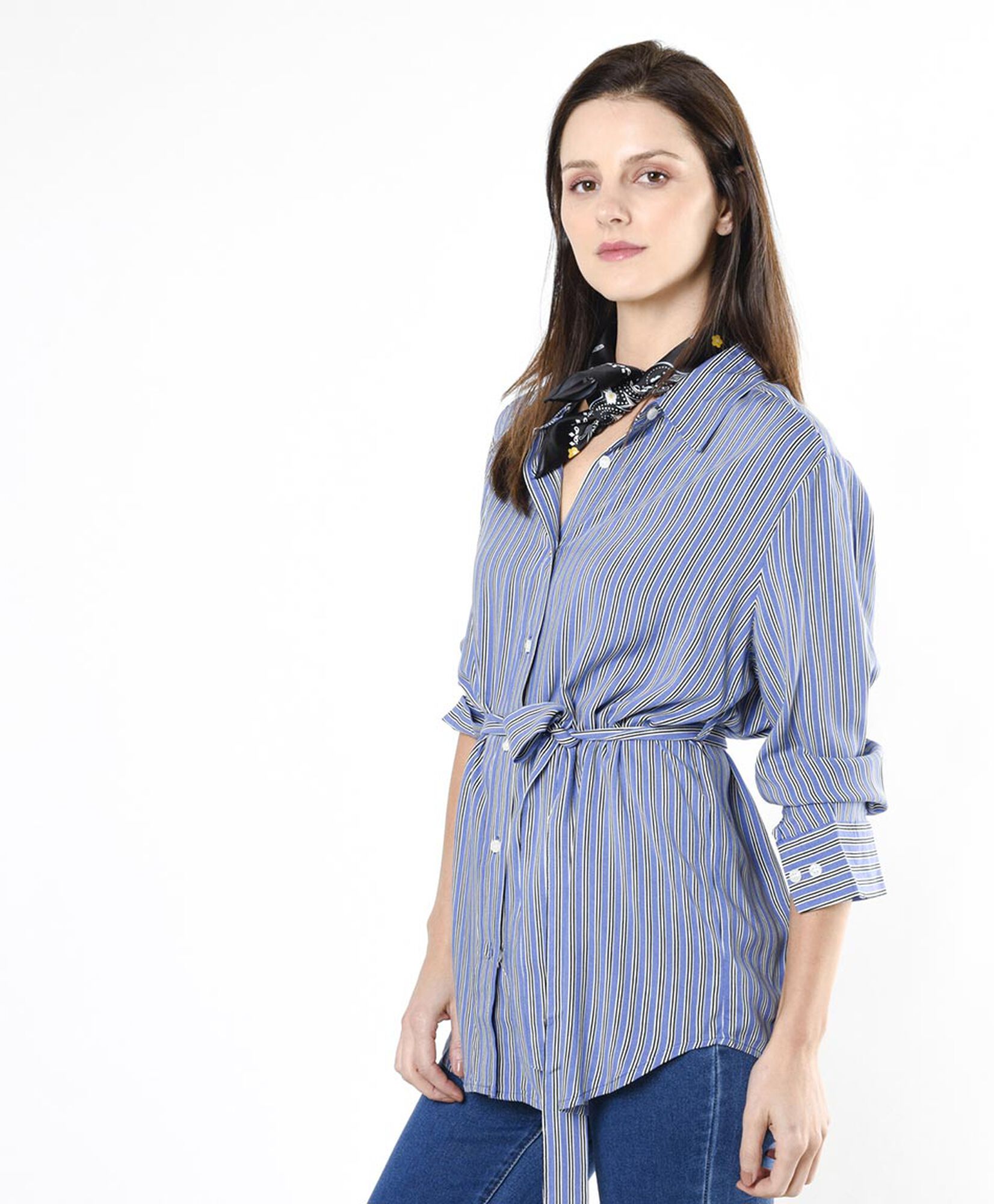 Blusa mujer líneas cinturón larga Blusa mujer líneas cinturón larga