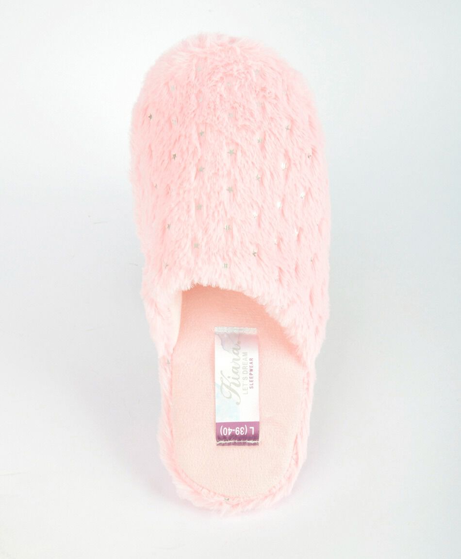 Pantufla mujer brillos rosada