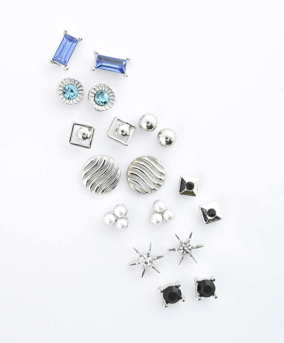 Set 9 aros mujer diseños plateados