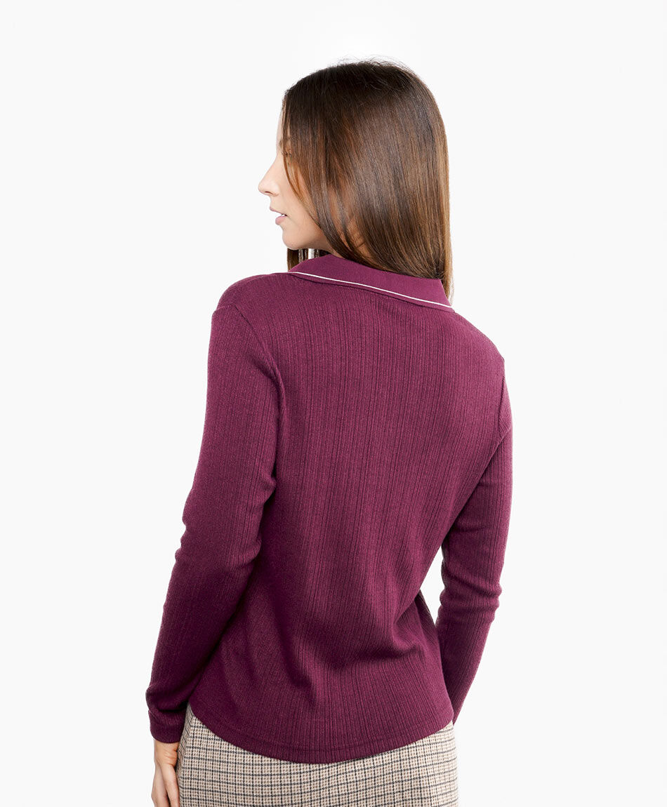 Polera mujer cuello polo burdeo
