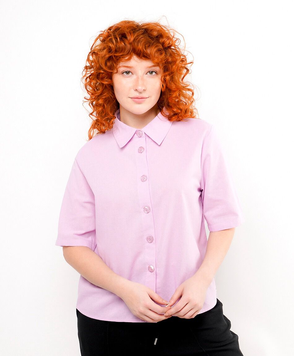 Blusa mujer lisa rosada lino