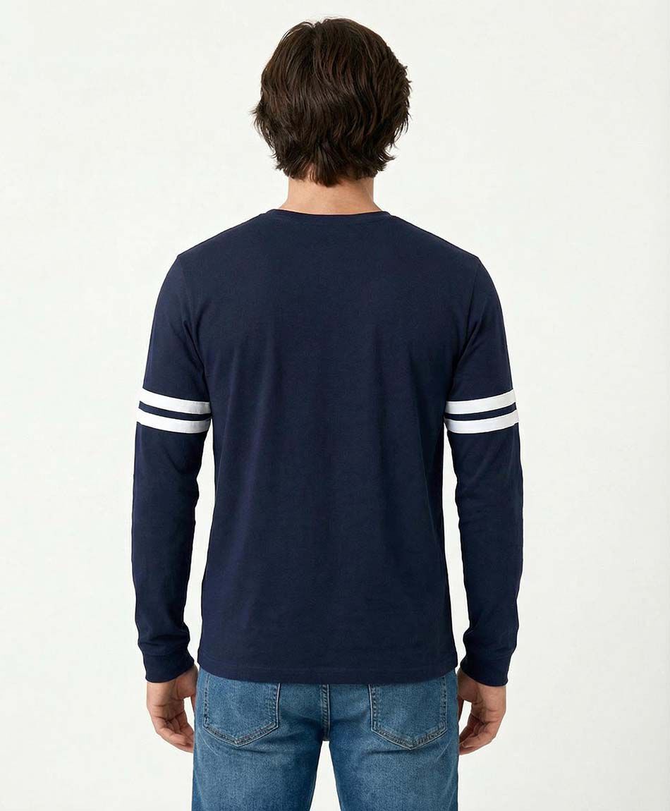Polera hombre manga larga linea doble white