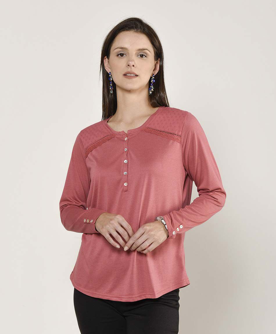 Polera mujer encaje en hombros