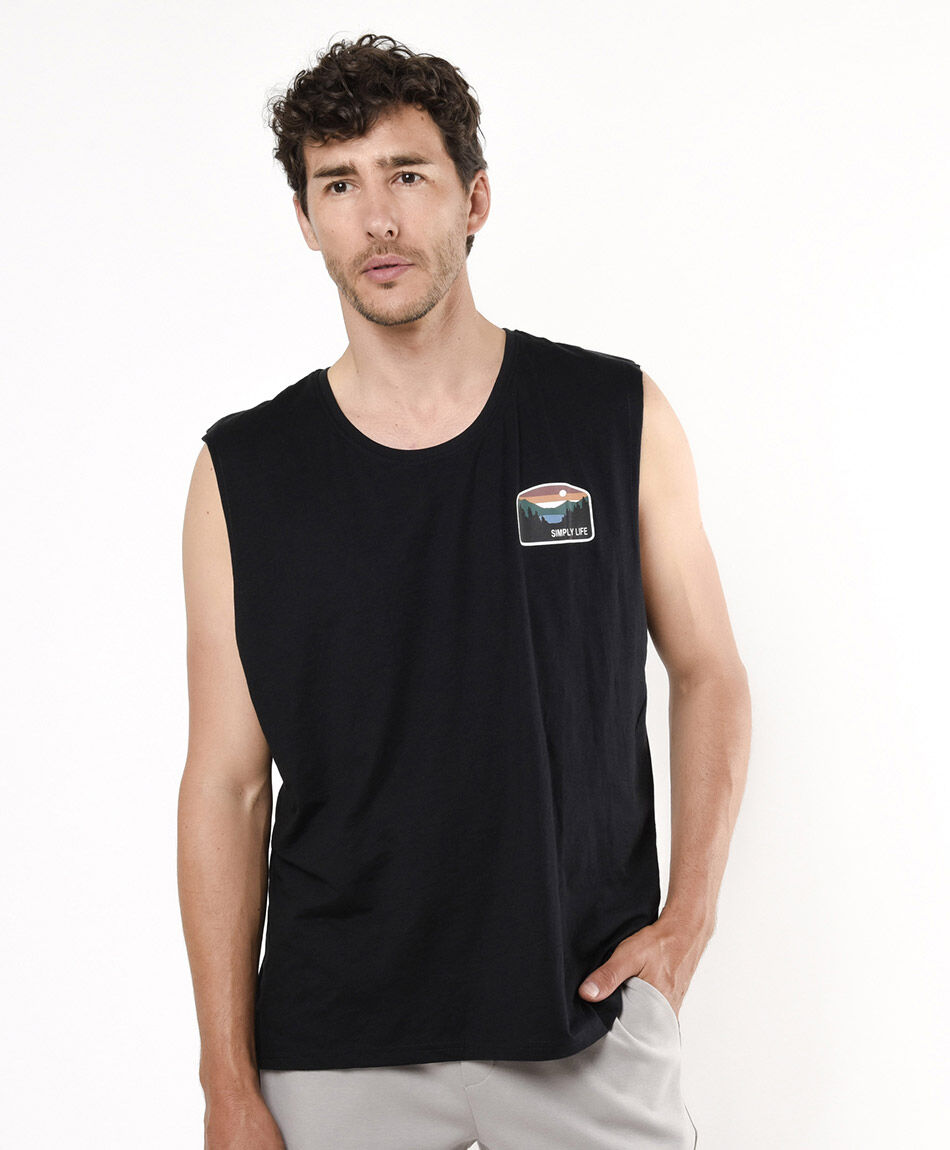 Polera hombre doble estampado paisaje sin mangas