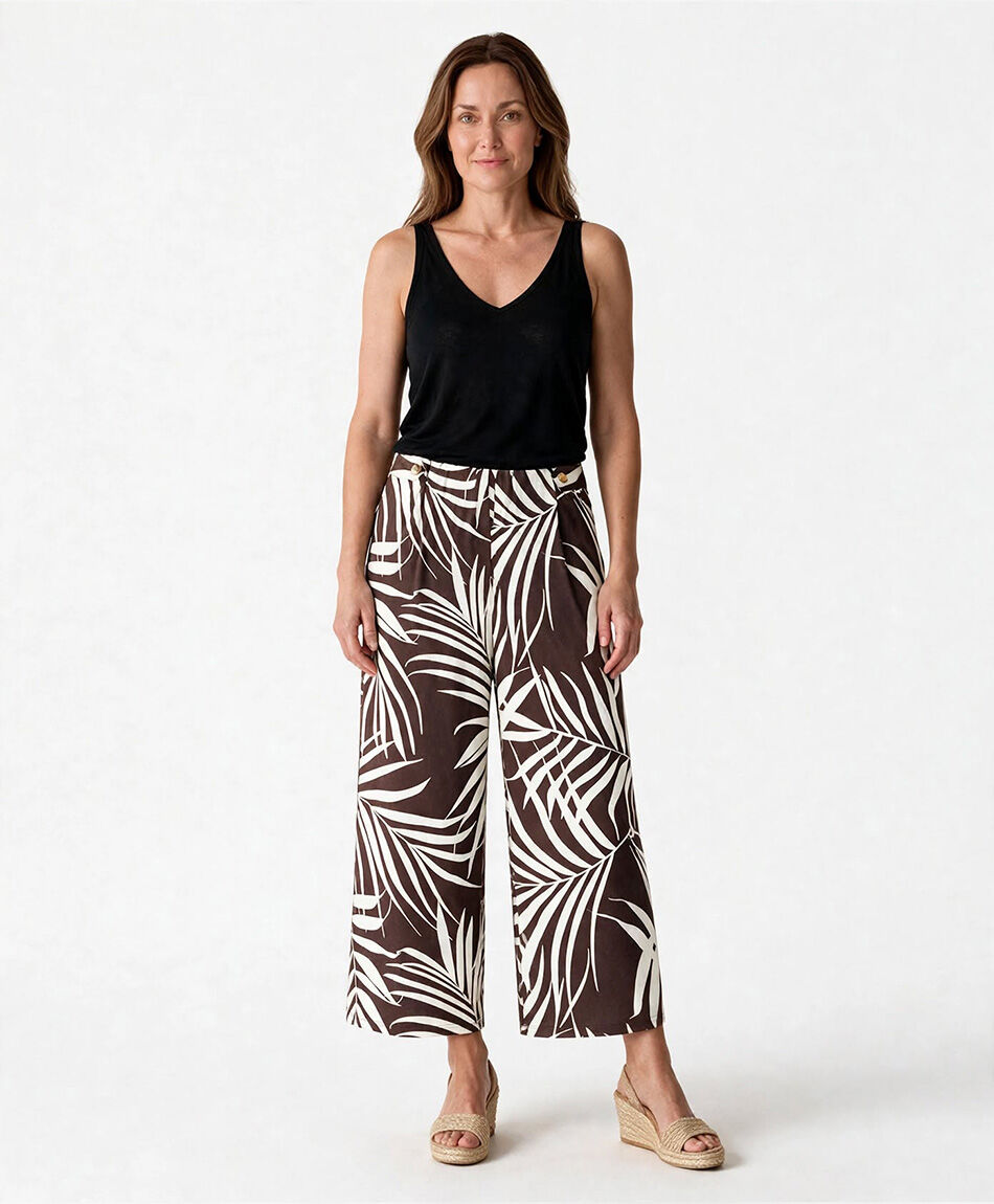Pantal&oacute;n mujer hojas caf&eacute;