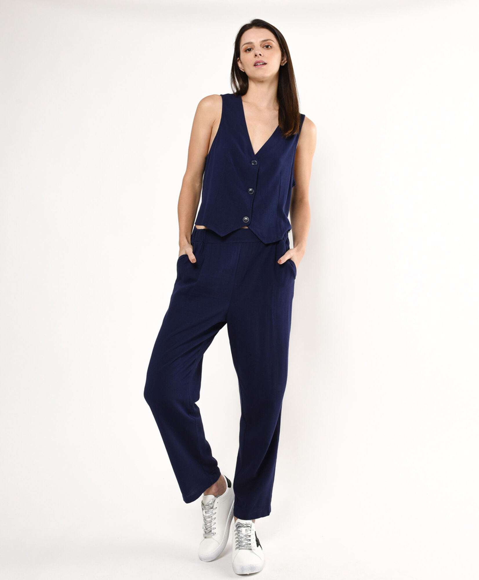 Pantalón mujer azul marino lino Pantalón mujer azul marino lino