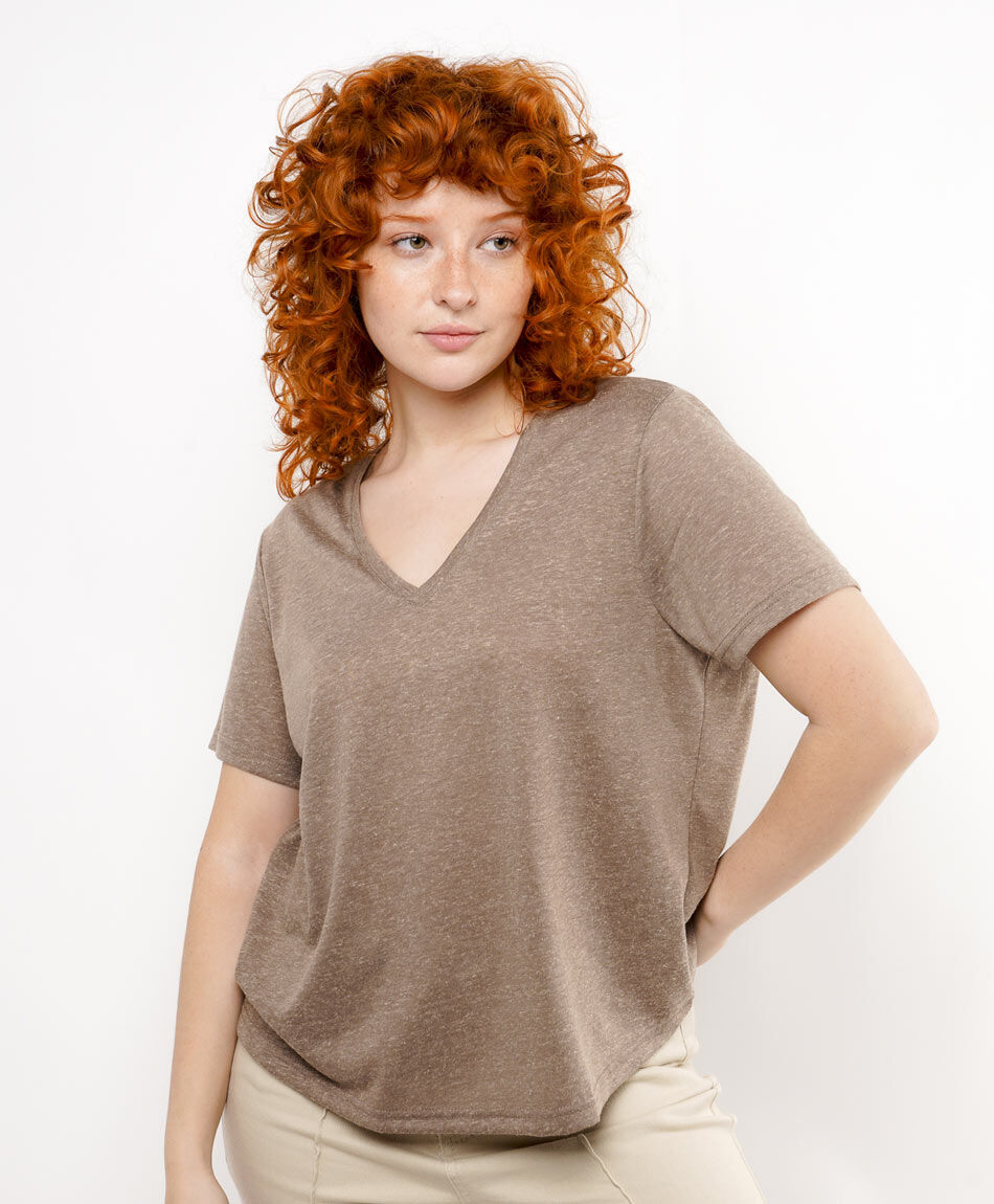 Polera mujer lisa lino