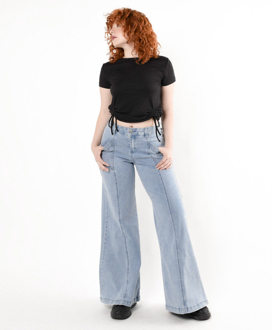 Jeans mujer costuras frontales wide
