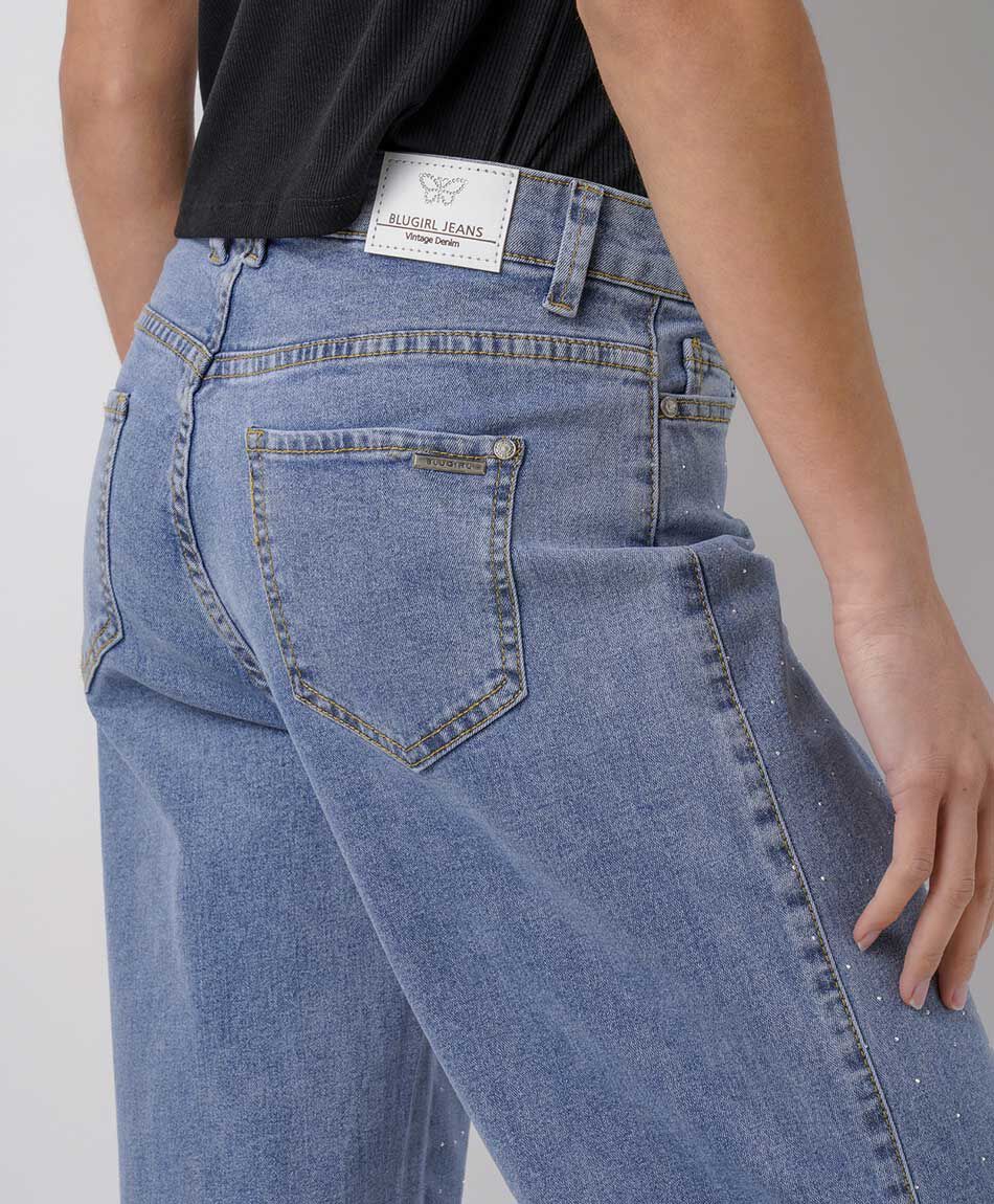 Jeans mujer wide leg brillos