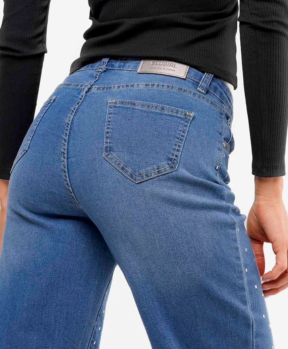Jeans mujer wide leg brillos&nbsp;