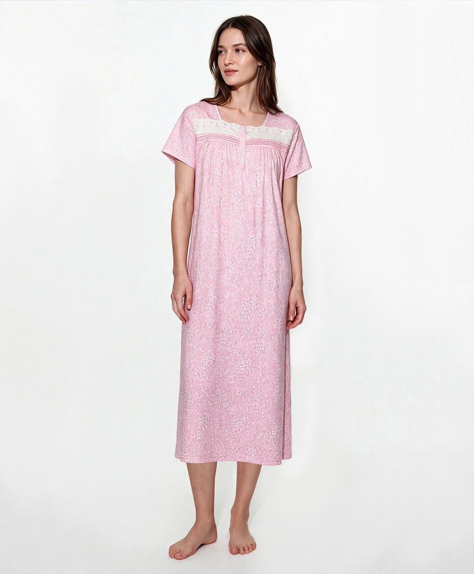 Camisa de dormir mujer floreada encaje rosado