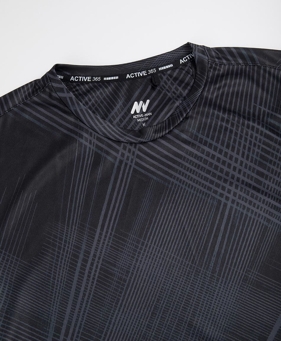 Polera deportiva hombre negra l&iacute;neas