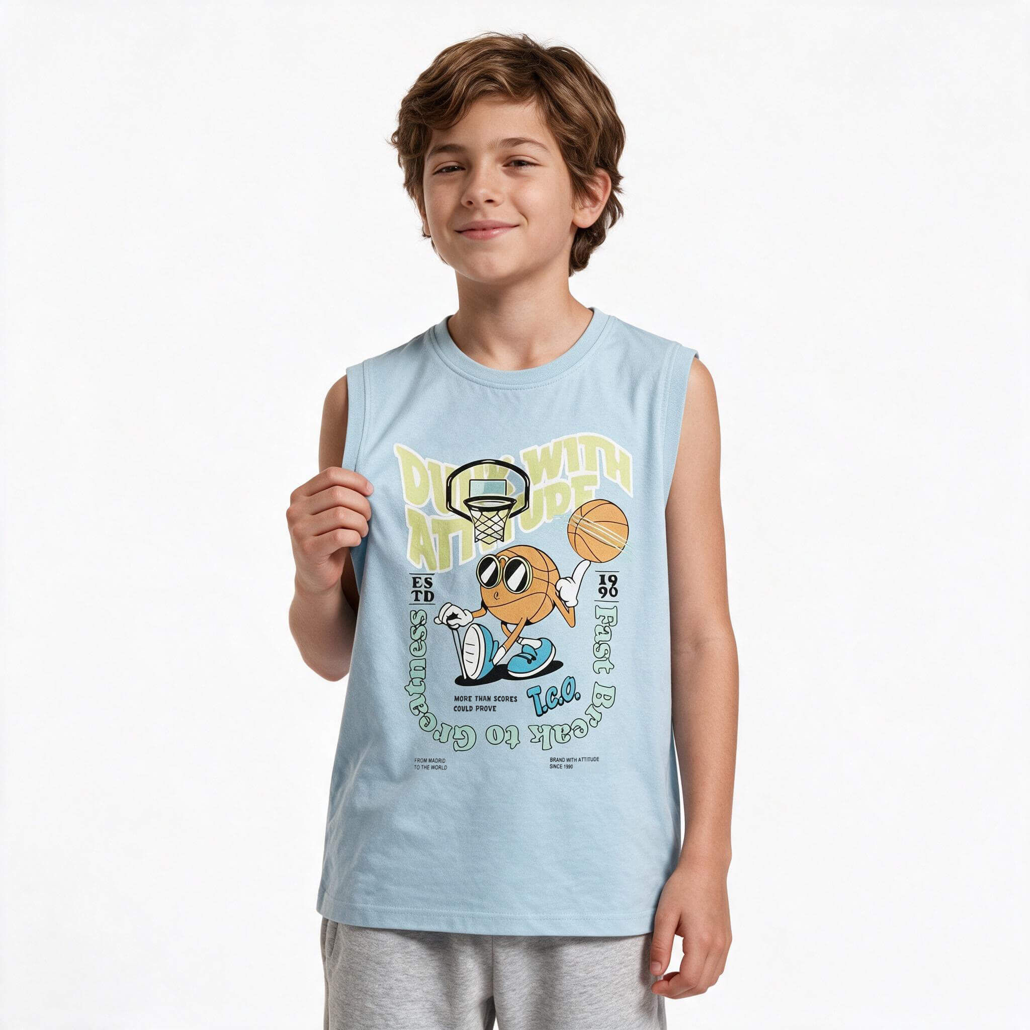 Polera ni&ntilde;o sin mangas basketball