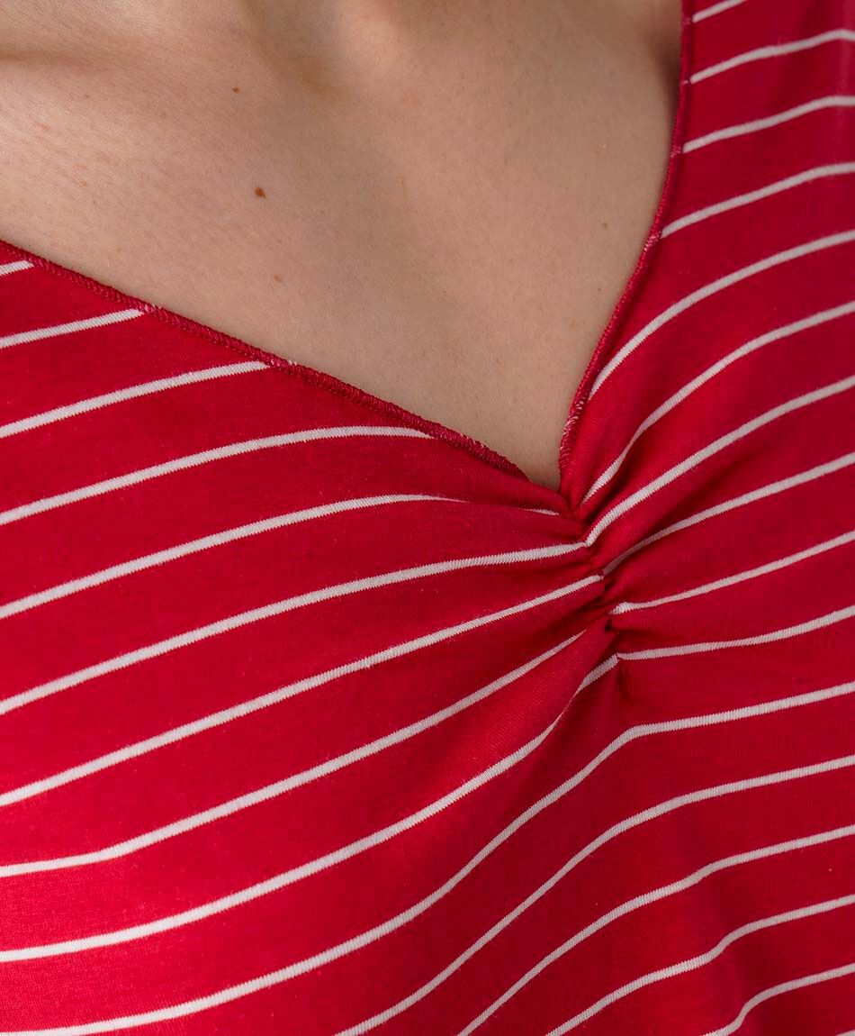 Polera mujer l&iacute;neas cuello v roja