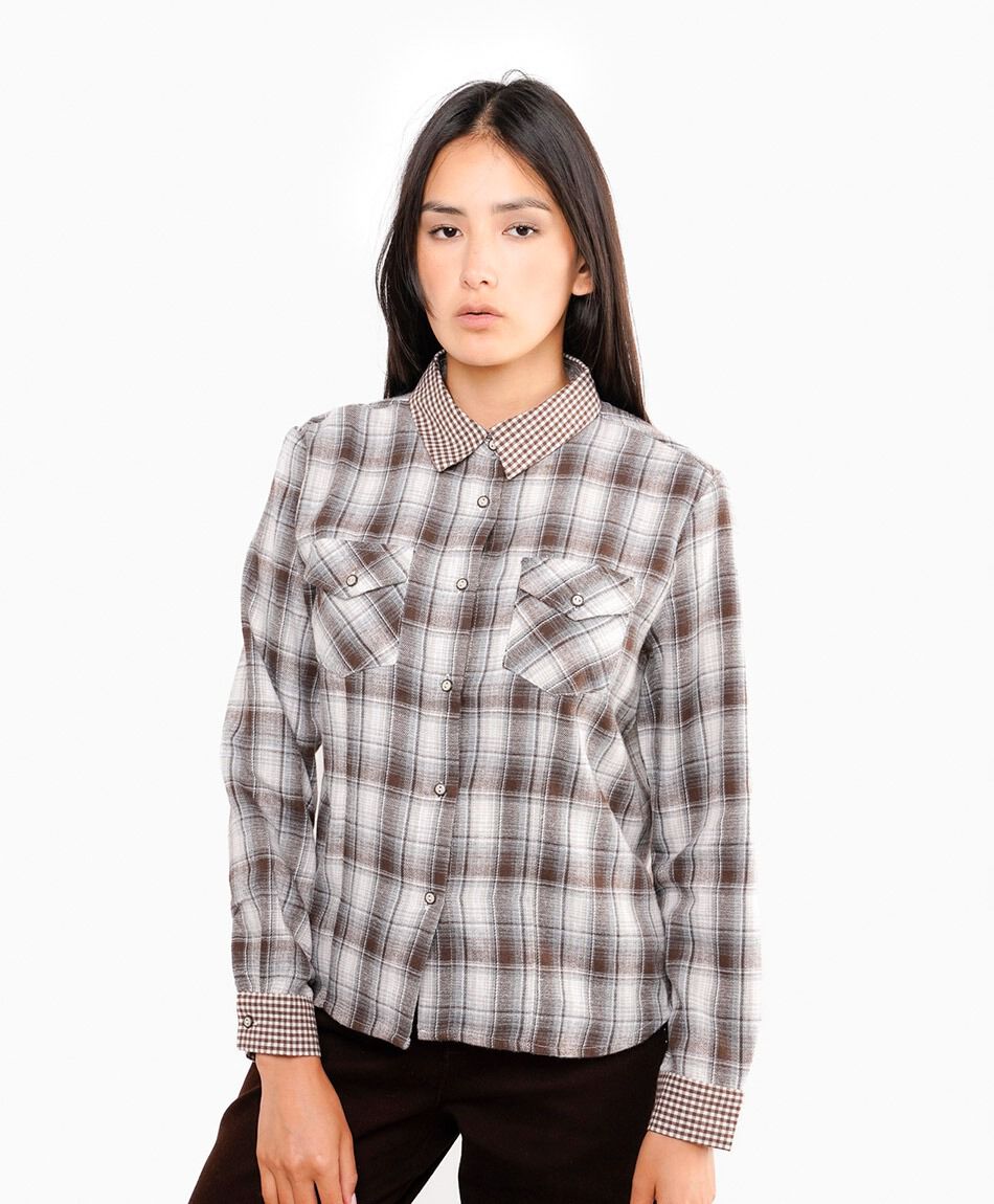 Blusa mujer escoces cuadros caf&eacute;