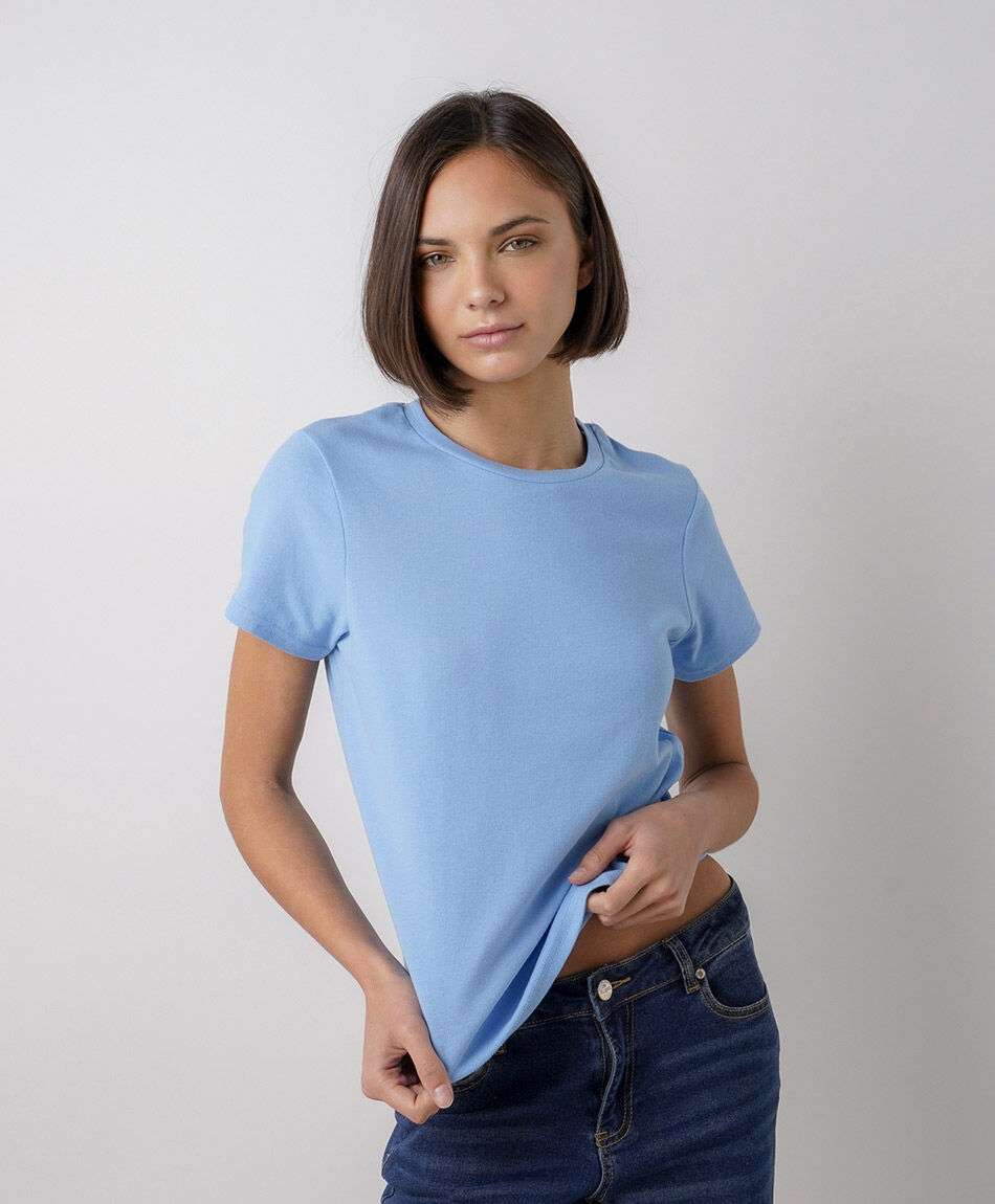 Polera mujer lisa cl&aacute;sica azul