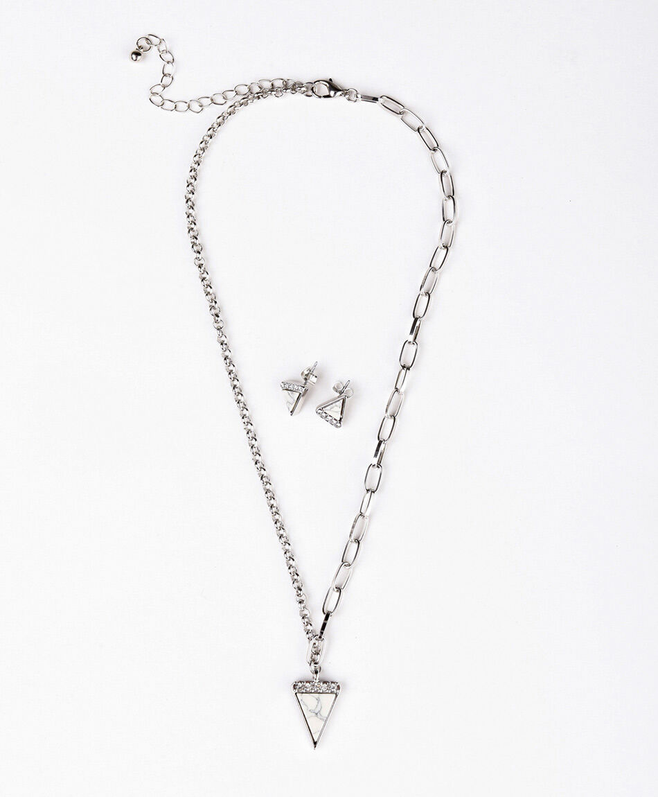 Set collar + aros mujer triángulo