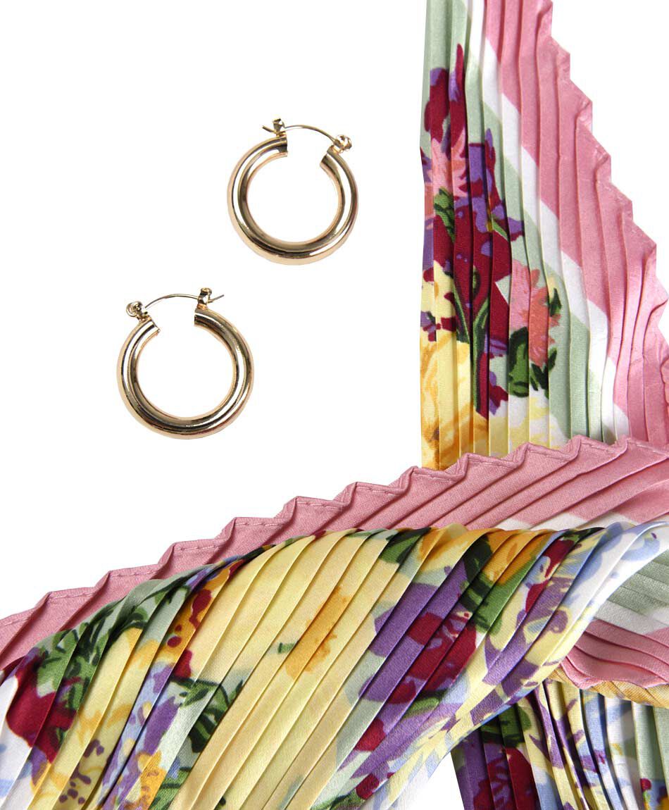 Set pa&ntilde;uelo plisado + aros argolla mujer