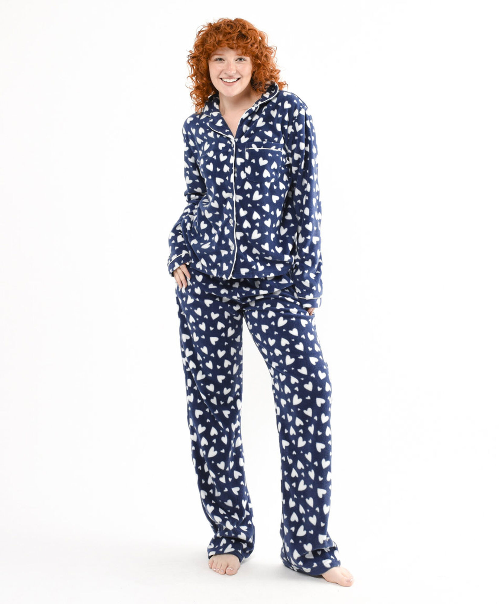 Pijama mujer polar camisero corazones Pijama mujer polar camisero corazones