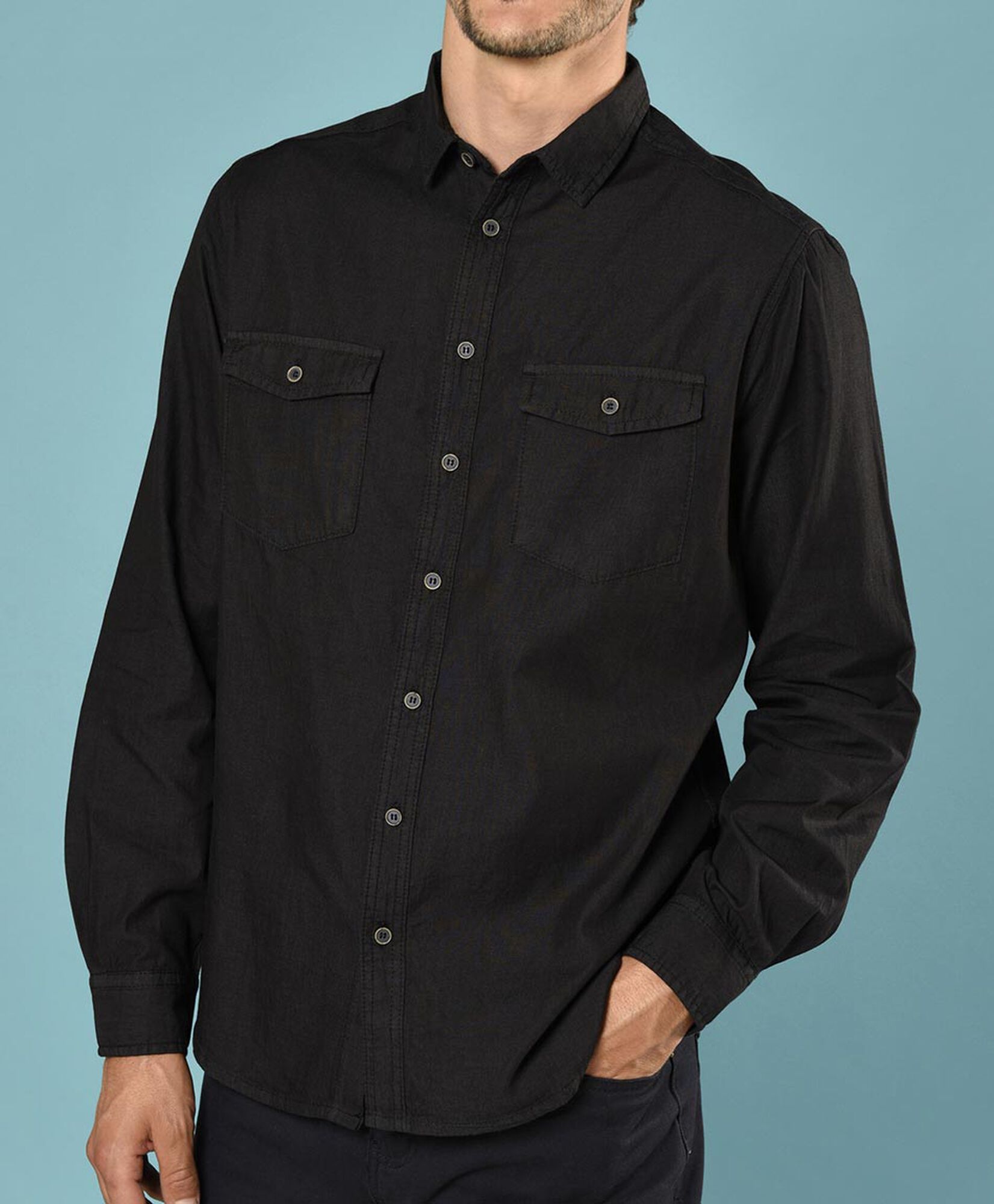 Camisa sin estampado manga larga Camisa sin estampado manga larga