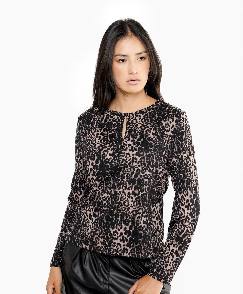 Polera mujer black animal print