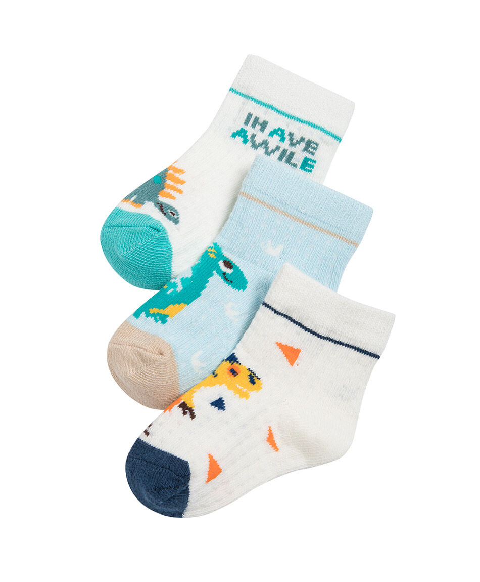 Pack 3 calcetines beb&eacute; dinosaurios