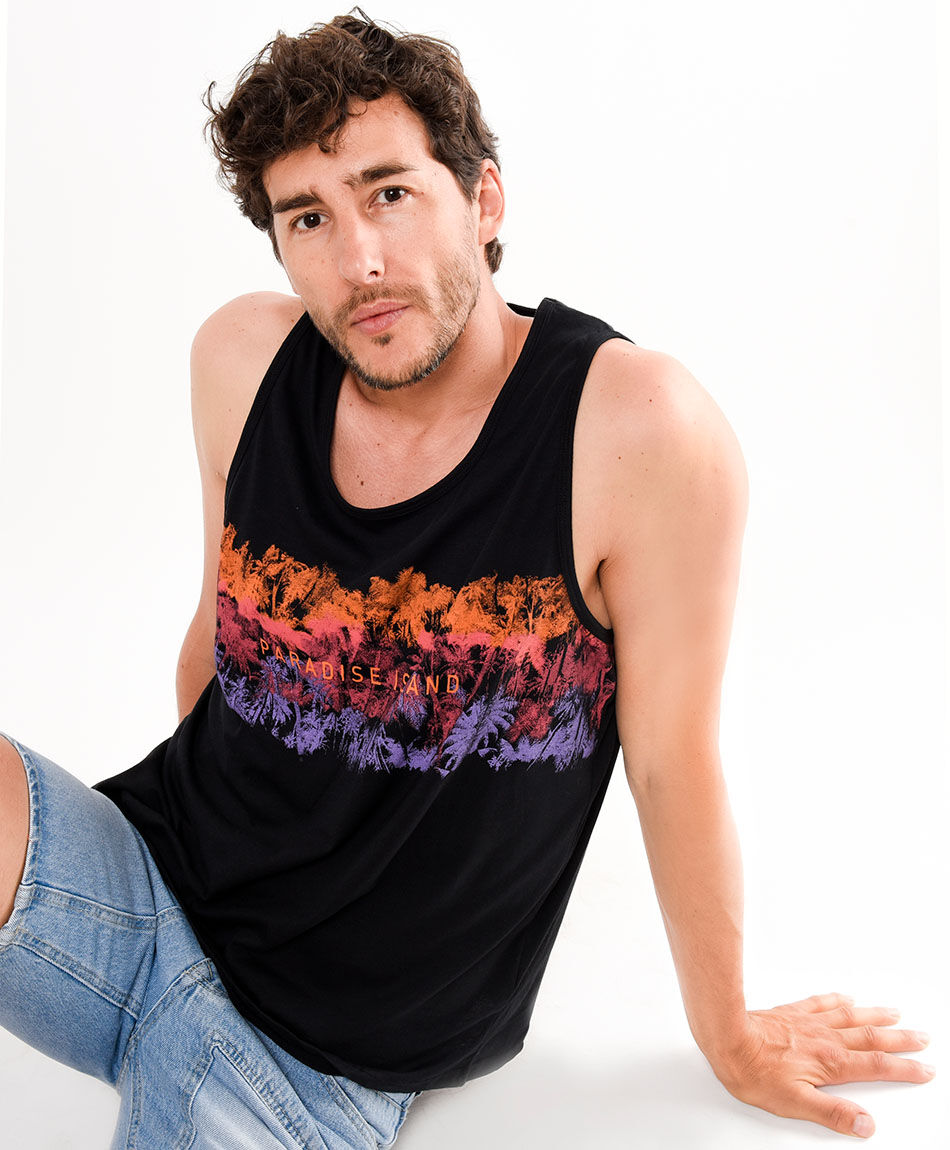 Polera hombre palmeras sin mangas