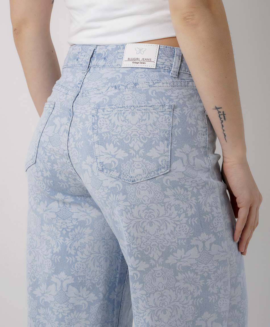 Jeans mujer wide leg print jacquard