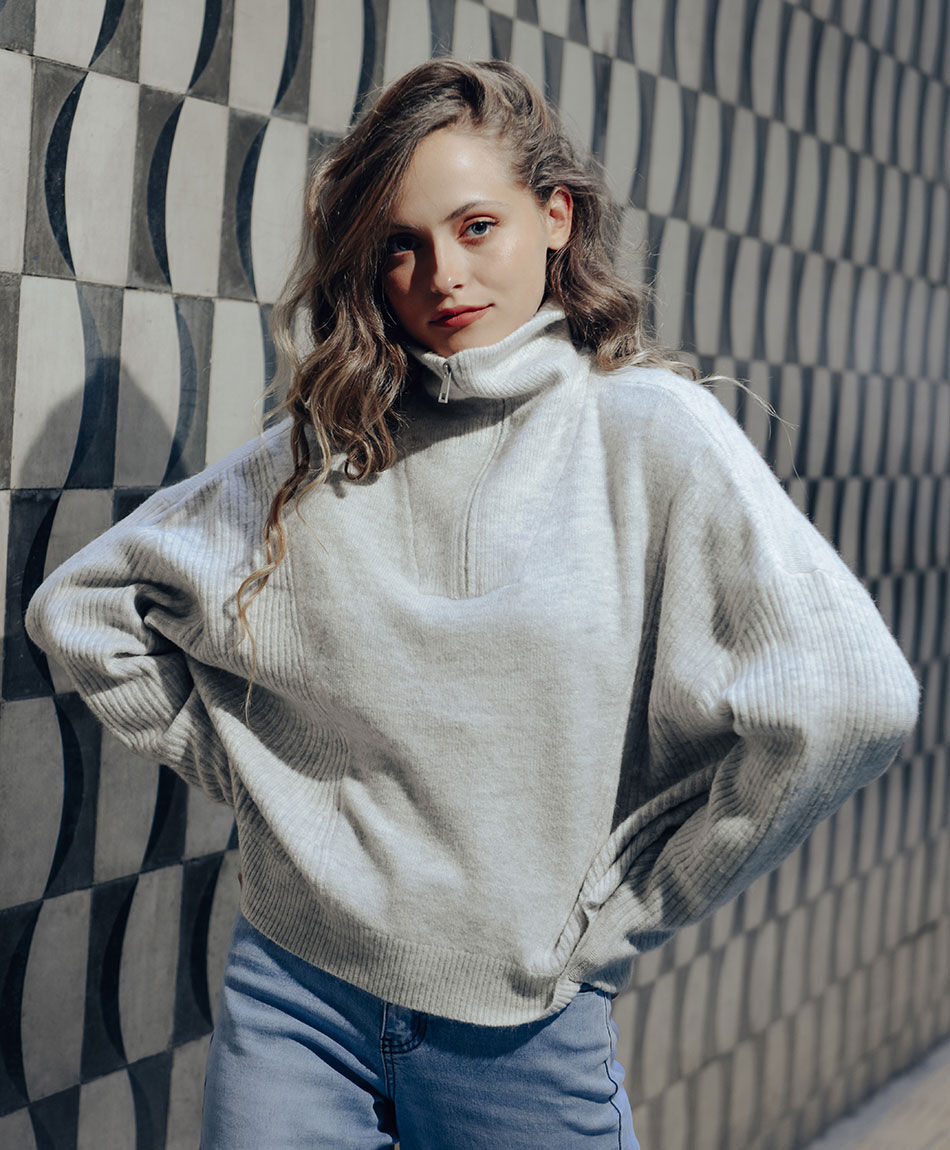 Sweater mujer tejido gris melange