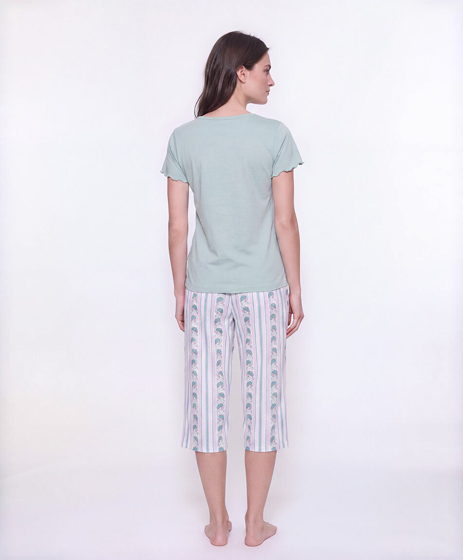 Pijama mujer capri botones floreados